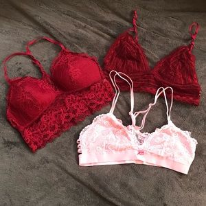 3 pink + red bra/bralette bundle